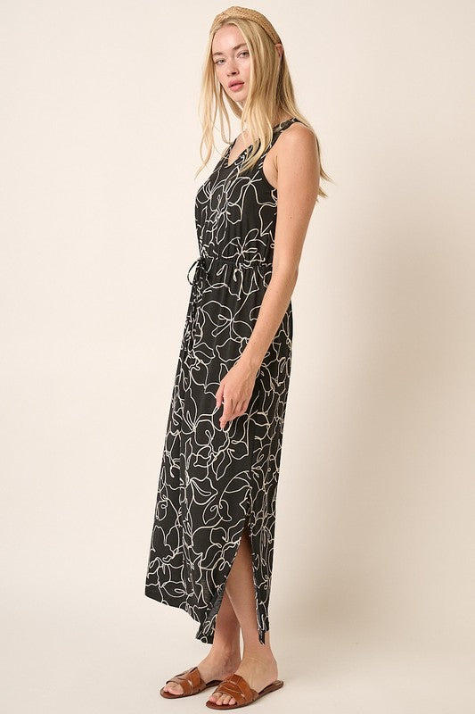 New Side Slit Flower Print V-Neck Sleeveless Dress For Women – Elegant and Feminine Sleeveless Dress with Flattering V-Neck and Side Slits