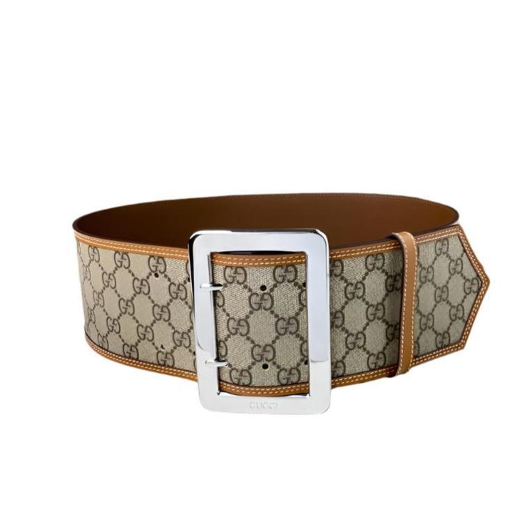 GUCCI Embellished coated-canvas and leather Women belt 'Beige' Banlieue91