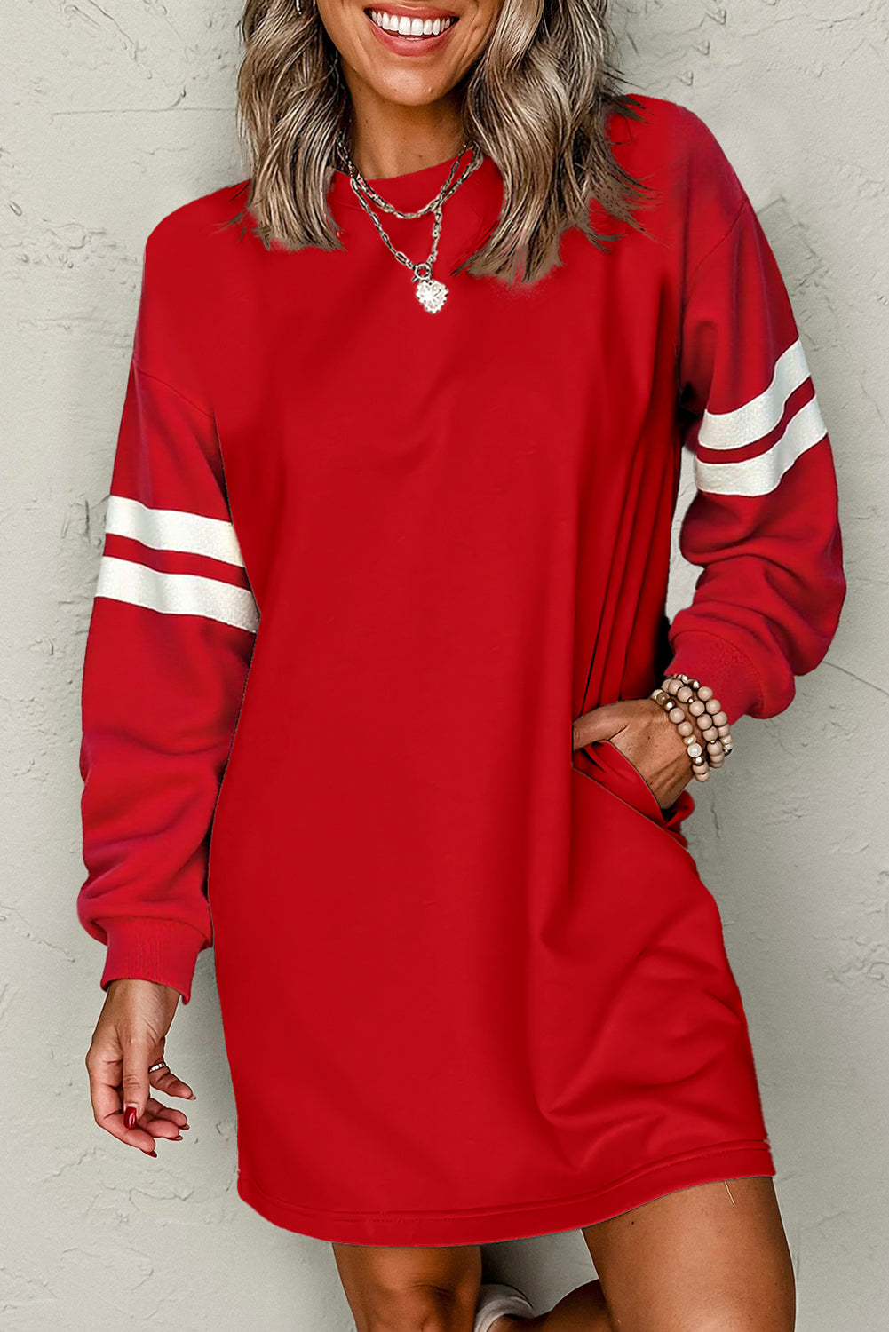 Tillandsia Purple Preppy Striped Sleeve Loose Mini Dress Shewin