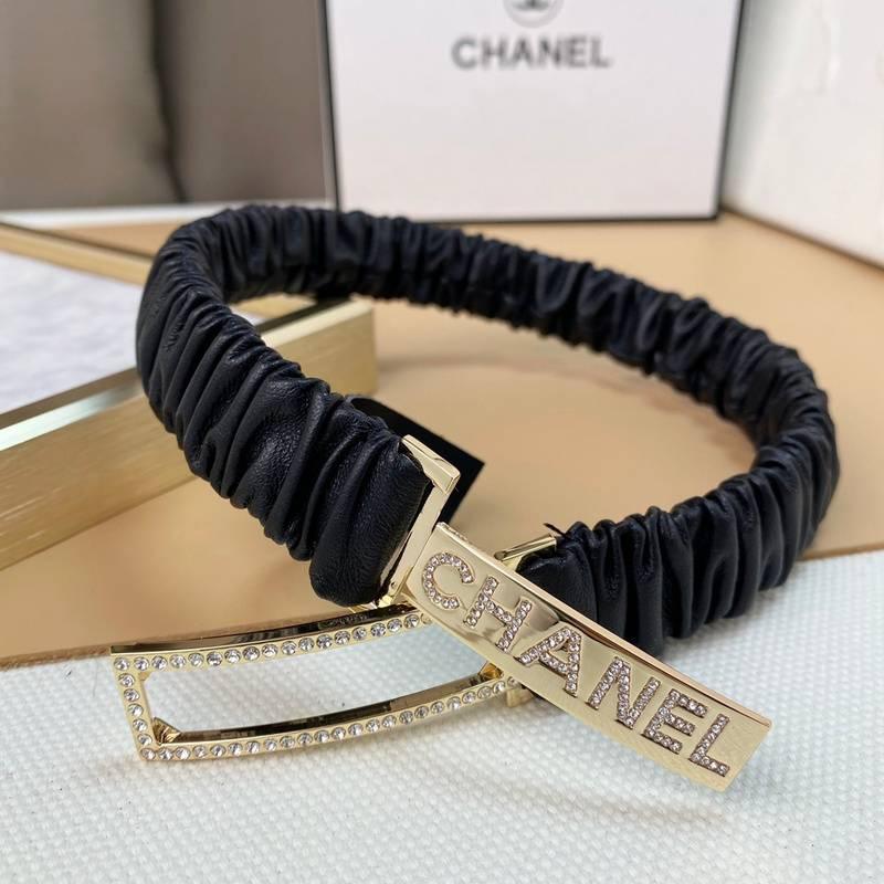 Chanel Logo Buckle Elastic Belt Leather with Metal and Crystals 'Black' Banlieue91
