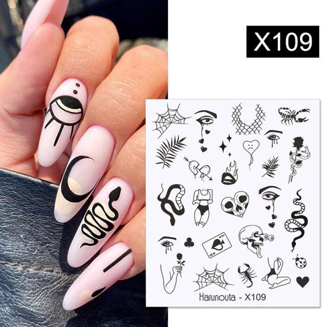 Egg Shell French Lines Water Decals Sticker Geometric Flowers Leaves Bubble Design Slider For Manicuring Nail Art Manicure Lips Nail Art Decorations Slider Nail Art Stickers Decals Nail Art Supplies Valentines Day 3D Self-Adhesive Nail Decorations