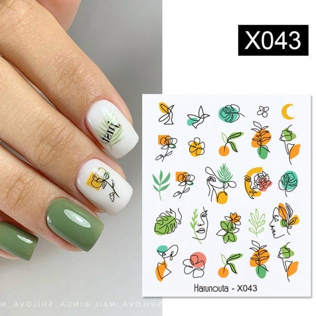 Egg Shell French Lines Water Decals Sticker Geometric Flowers Leaves Bubble Design Slider For Manicuring Nail Art Manicure Lips Nail Art Decorations Slider Nail Art Stickers Decals Nail Art Supplies Valentines Day 3D Self-Adhesive Nail Decorations