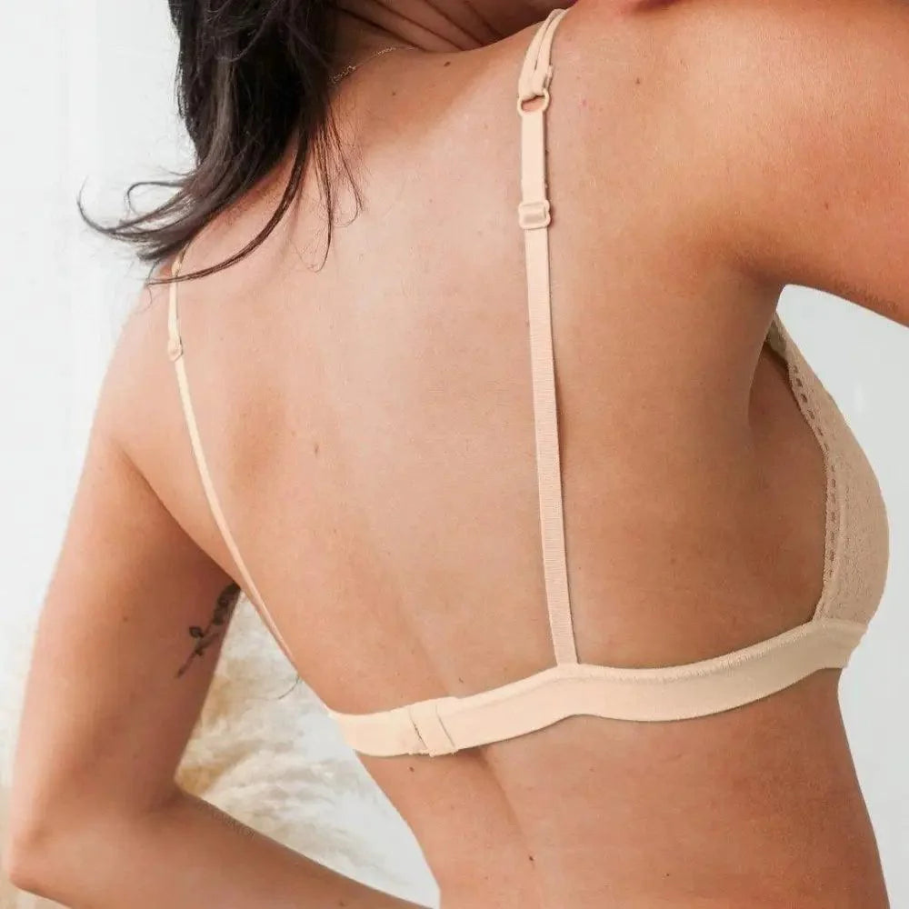 Elegance Lace Thin Triangle Bra For Women Wireless Lingerie Transparent Solid White/Black Stevvex