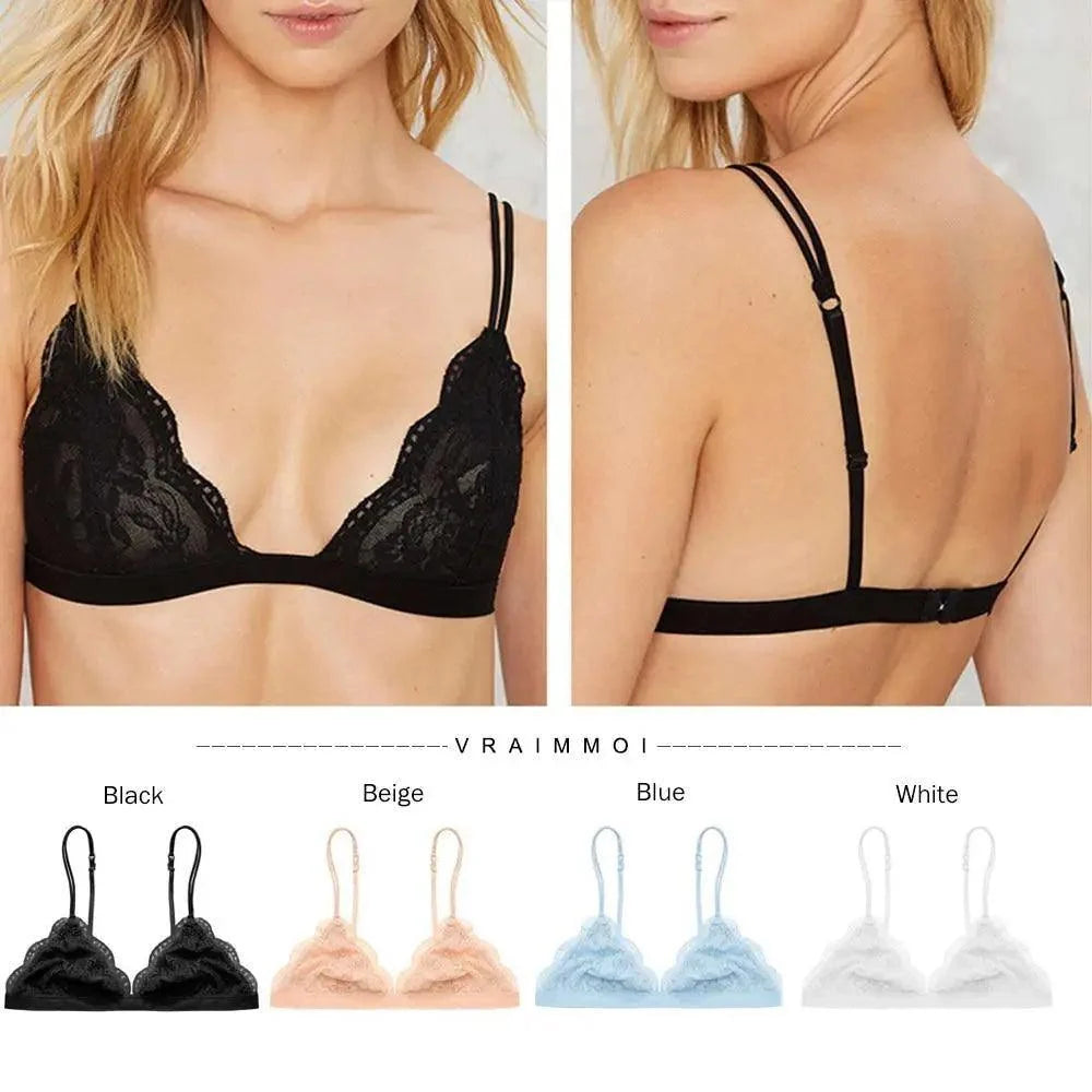 Elegance Lace Thin Triangle Bra For Women Wireless Lingerie Transparent Solid White/Black Stevvex