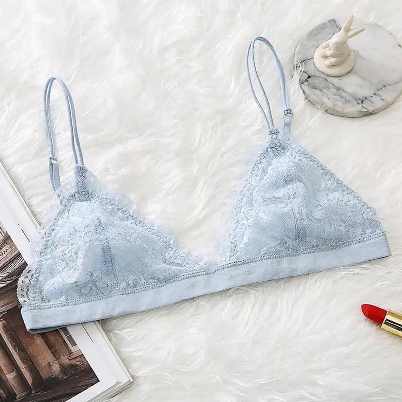 Elegance Lace Thin Triangle Bra For Women Wireless Lingerie Transparent Solid White/Black Stevvex