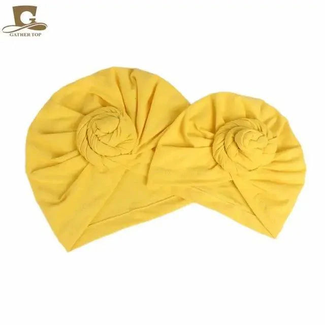 Elegance Mommy And Kids Turban Hat Cap With Big Bow Soft Cute Knot Nursery Beanie Knotted Headban Stevvex
