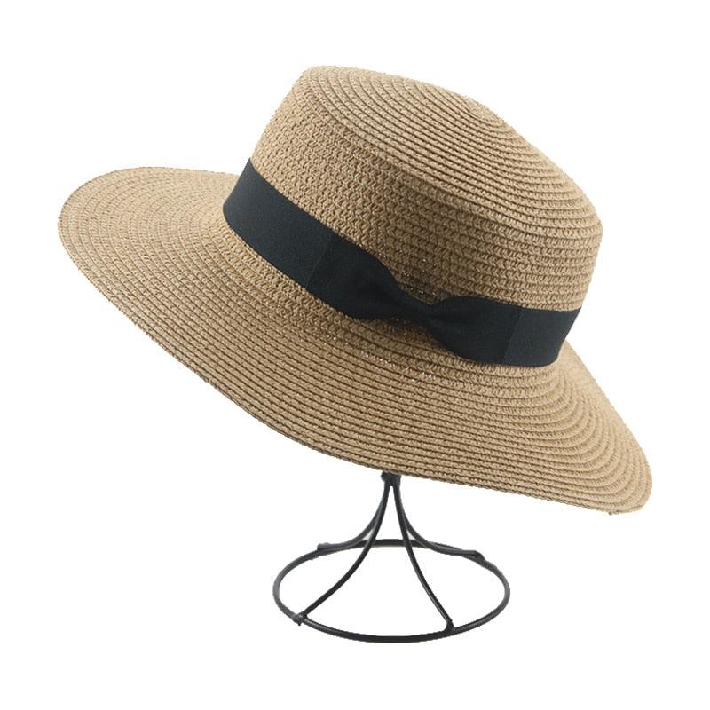 Elegant Adult Bucket Hat Beach Summer Straw Hats for Women Beach Sun Straw Hat Wide Luxury Comfortable Hat  Flat Top Ribbon Bowknot Elegant Luxury Women Summer Hat 56-58cm Stevvex