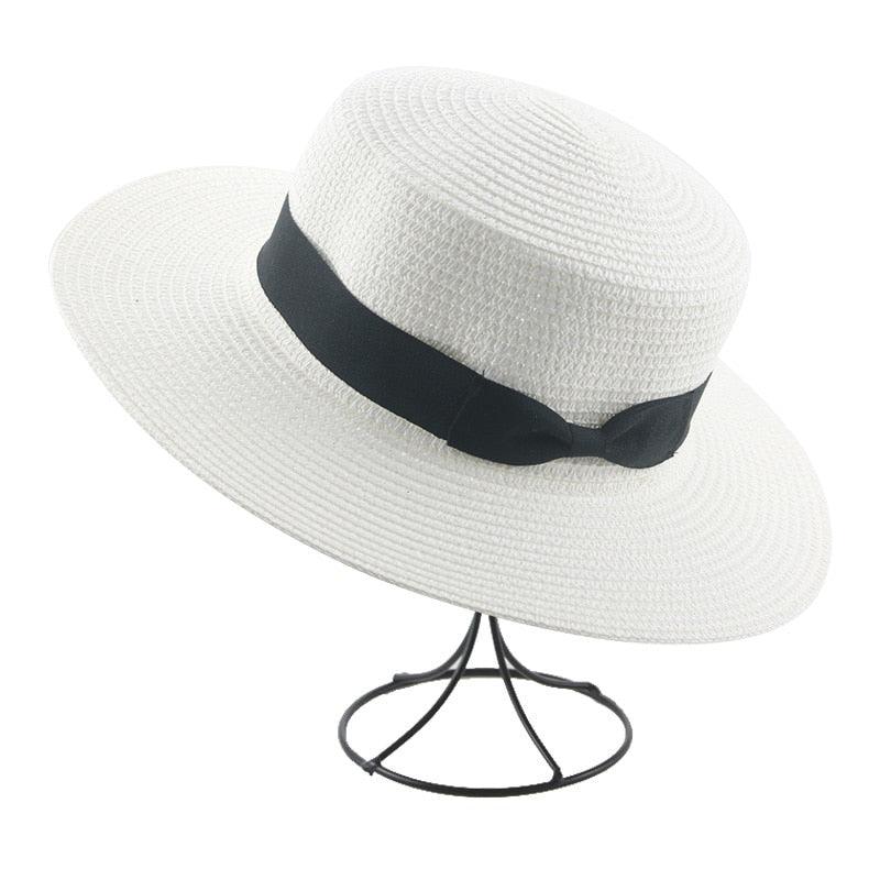 Elegant Adult Bucket Hat Beach Summer Straw Hats for Women Beach Sun Straw Hat Wide Luxury Comfortable Hat  Flat Top Ribbon Bowknot Elegant Luxury Women Summer Hat 56-58cm Stevvex