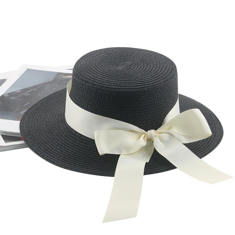 Elegant Adult Bucket Hat Beach Summer Straw Hats for Women Beach Sun Straw Hat Wide Luxury Comfortable Hat  Flat Top Ribbon Bowknot Elegant Luxury Women Summer Hat 56-58cm Stevvex