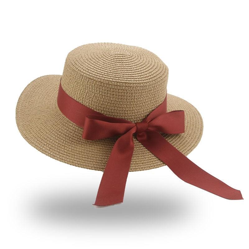 Elegant Adult Bucket Hat Beach Summer Straw Hats for Women Beach Sun Straw Hat Wide Luxury Comfortable Hat  Flat Top Ribbon Bowknot Elegant Luxury Women Summer Hat 56-58cm Stevvex