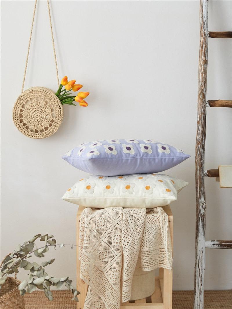 Elegant Cotton Floral Printed Pillow Cases Pillow Cover Canvas Embroidery Cushion Cover Home Decor Yellow Flowers Pillow Case Soft Luxury Style