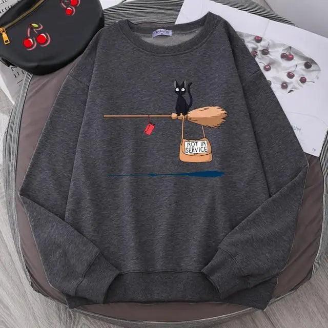 Elegant Cute Cat Print Sweatshirts Women Casual Crewneck Sportswear Fleece Warm Fleece Sweatshirt Loose Autumn Clothes Casual Women's Printed Hooded Sweatshirt Loose Tunic Blouse Top Utility Pockets Ladies Sweatshirts Stevvex