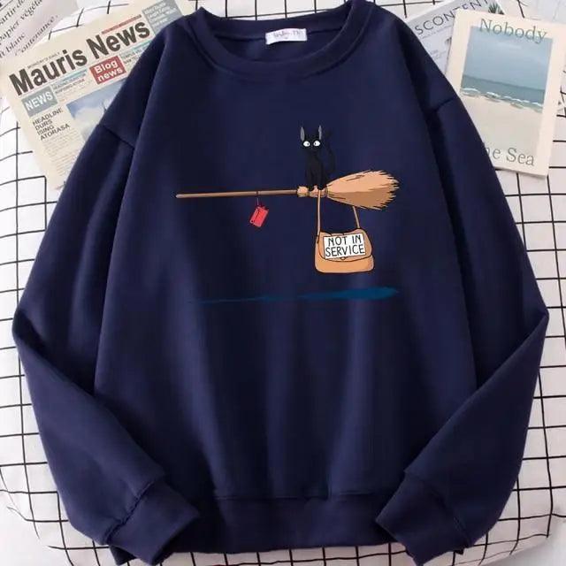 Elegant Cute Cat Print Sweatshirts Women Casual Crewneck Sportswear Fleece Warm Fleece Sweatshirt Loose Autumn Clothes Casual Women's Printed Hooded Sweatshirt Loose Tunic Blouse Top Utility Pockets Ladies Sweatshirts Stevvex