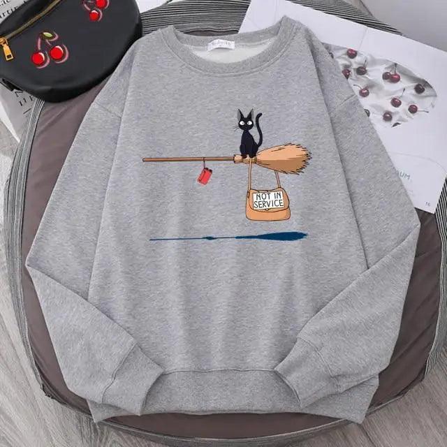 Elegant Cute Cat Print Sweatshirts Women Casual Crewneck Sportswear Fleece Warm Fleece Sweatshirt Loose Autumn Clothes Casual Women's Printed Hooded Sweatshirt Loose Tunic Blouse Top Utility Pockets Ladies Sweatshirts Stevvex