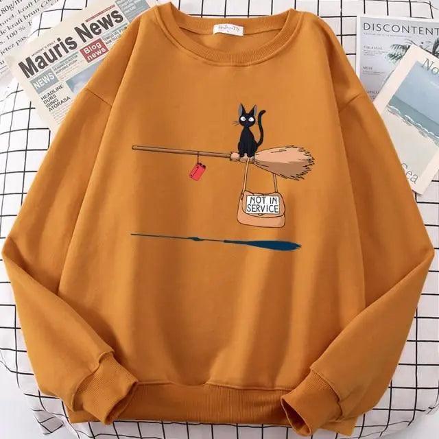 Elegant Cute Cat Print Sweatshirts Women Casual Crewneck Sportswear Fleece Warm Fleece Sweatshirt Loose Autumn Clothes Casual Women's Printed Hooded Sweatshirt Loose Tunic Blouse Top Utility Pockets Ladies Sweatshirts Stevvex