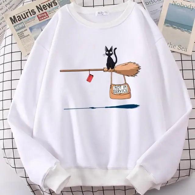 Elegant Cute Cat Print Sweatshirts Women Casual Crewneck Sportswear Fleece Warm Fleece Sweatshirt Loose Autumn Clothes Casual Women's Printed Hooded Sweatshirt Loose Tunic Blouse Top Utility Pockets Ladies Sweatshirts Stevvex