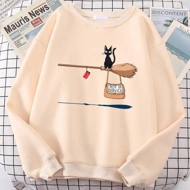 Elegant Cute Cat Print Sweatshirts Women Casual Crewneck Sportswear Fleece Warm Fleece Sweatshirt Loose Autumn Clothes Casual Women's Printed Hooded Sweatshirt Loose Tunic Blouse Top Utility Pockets Ladies Sweatshirts Stevvex