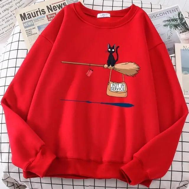 Elegant Cute Cat Print Sweatshirts Women Casual Crewneck Sportswear Fleece Warm Fleece Sweatshirt Loose Autumn Clothes Casual Women's Printed Hooded Sweatshirt Loose Tunic Blouse Top Utility Pockets Ladies Sweatshirts Stevvex