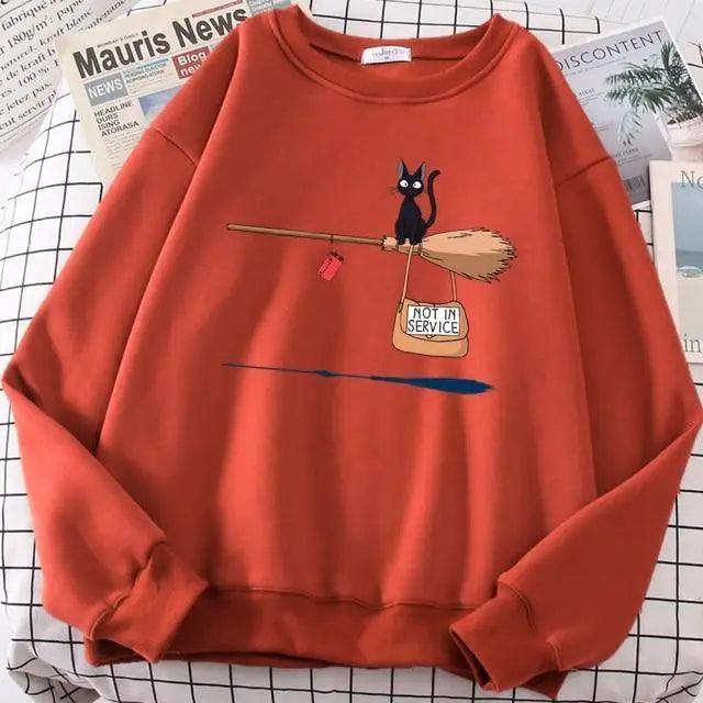 Elegant Cute Cat Print Sweatshirts Women Casual Crewneck Sportswear Fleece Warm Fleece Sweatshirt Loose Autumn Clothes Casual Women's Printed Hooded Sweatshirt Loose Tunic Blouse Top Utility Pockets Ladies Sweatshirts Stevvex
