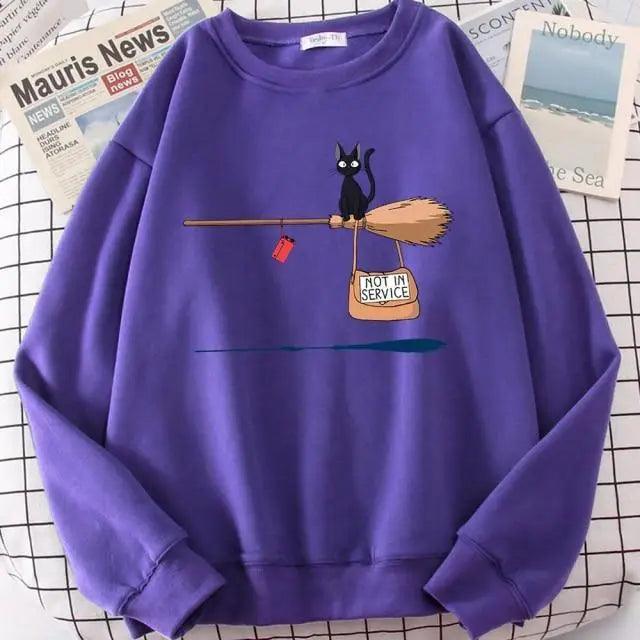 Elegant Cute Cat Print Sweatshirts Women Casual Crewneck Sportswear Fleece Warm Fleece Sweatshirt Loose Autumn Clothes Casual Women's Printed Hooded Sweatshirt Loose Tunic Blouse Top Utility Pockets Ladies Sweatshirts Stevvex