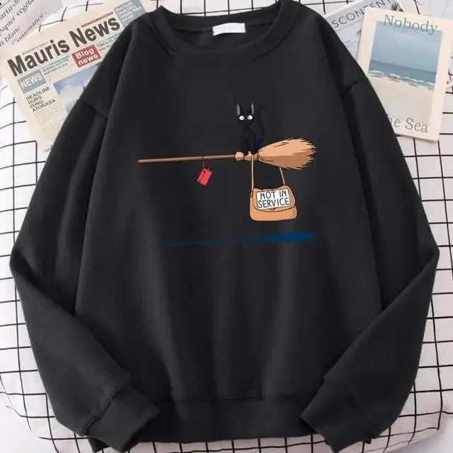 Elegant Cute Cat Print Sweatshirts Women Casual Crewneck Sportswear Fleece Warm Fleece Sweatshirt Loose Autumn Clothes Casual Women's Printed Hooded Sweatshirt Loose Tunic Blouse Top Utility Pockets Ladies Sweatshirts Stevvex