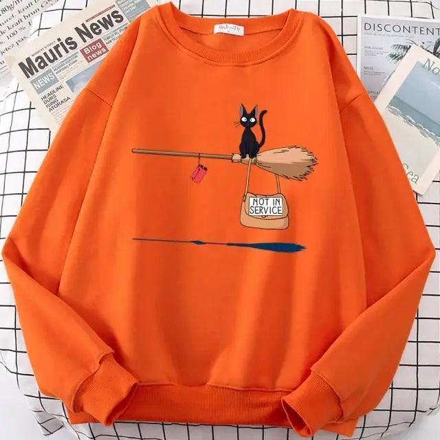 Elegant Cute Cat Print Sweatshirts Women Casual Crewneck Sportswear Fleece Warm Fleece Sweatshirt Loose Autumn Clothes Casual Women's Printed Hooded Sweatshirt Loose Tunic Blouse Top Utility Pockets Ladies Sweatshirts Stevvex