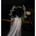 Elegant Floral Bridal Wreath Veil with Lace and Beads