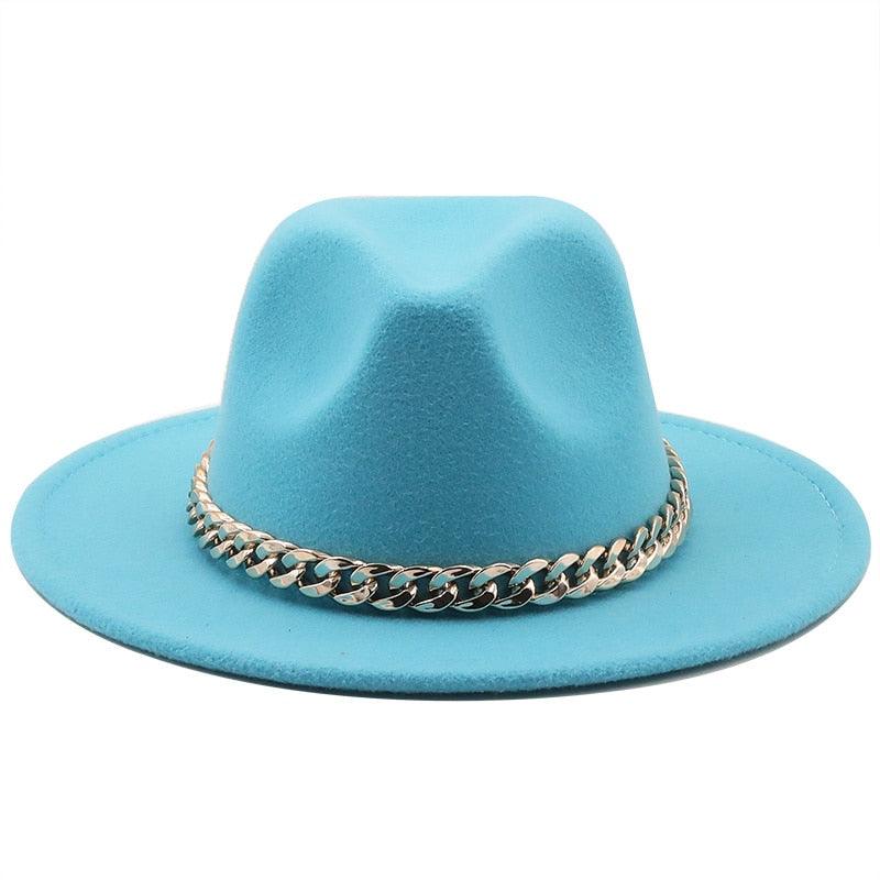 Elegant Green Fedora Hats Women Men Fedora Hats Wide Brim Fedora Hat Summer Chain Band Jazz Hats Winter Autumn Gentleman Outdoor Hat Stevvex
