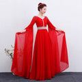 Elegant Red Long Guzheng Performance Dress