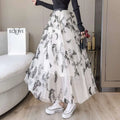 Embroidered Bow Lace Mesh Skirt Mid-length
