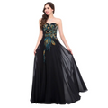 Embroidered Peacock Heart Collar Dress Chiffon