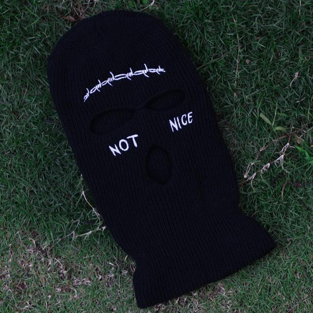 Embroidery Three-hole Balaclava Knit Hat Army Tactical CS Winter Ski Riding Mask Beanie Prom Party Mask Warm Mask Three 3 Hole Balaclava Knit Hat Ski Mask 3-Hole Knit Hat Full Face Cover Balaclava Hats Funny Party Embroidery Beanies Caps Stevvex