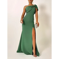 Emerald Green Bow Tube One Shoulder Evening Gown