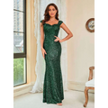 Emerald Green Suspenders Mid Waist Sequin Gown