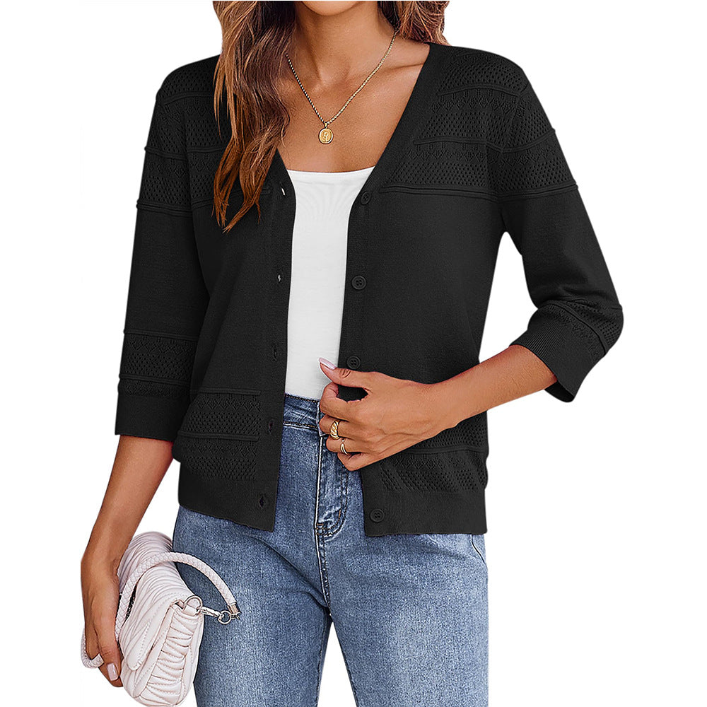 European and American shawl hollow knitted V-neck cardigan V.I.P Digital Presence