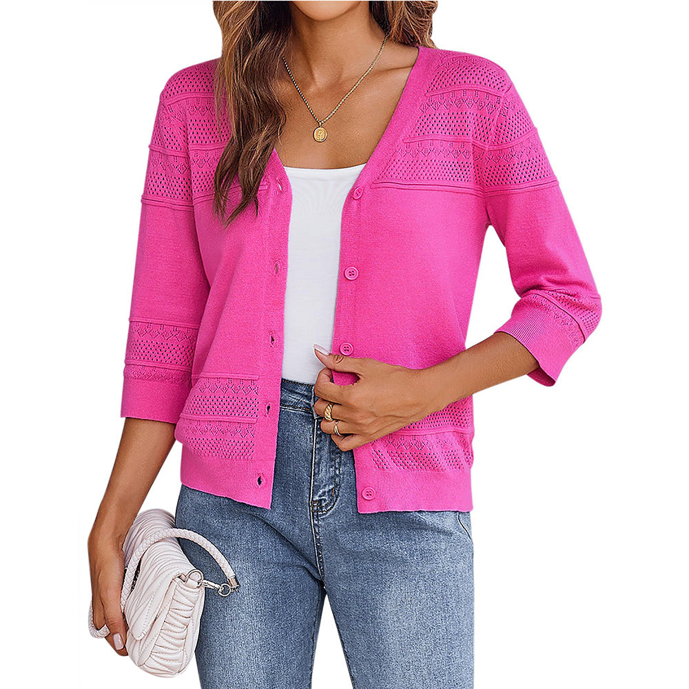 European and American shawl hollow knitted V-neck cardigan V.I.P Digital Presence