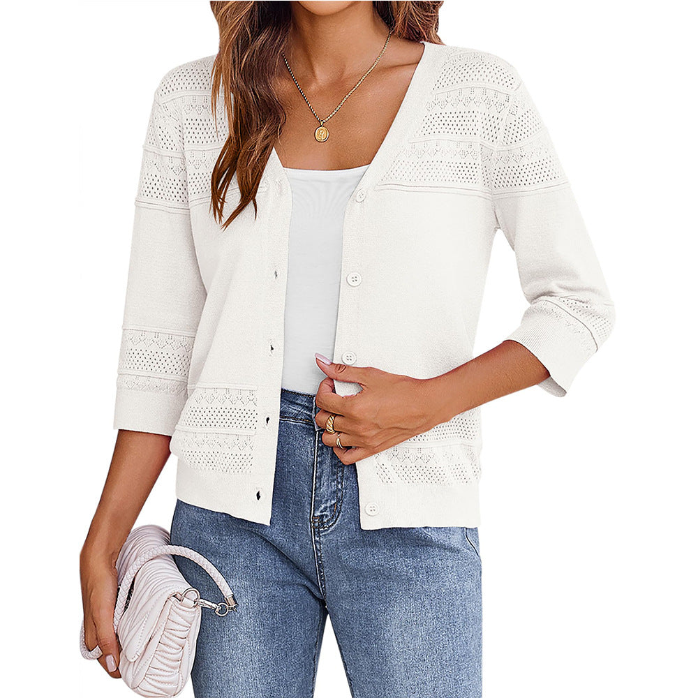 European and American shawl hollow knitted V-neck cardigan V.I.P Digital Presence