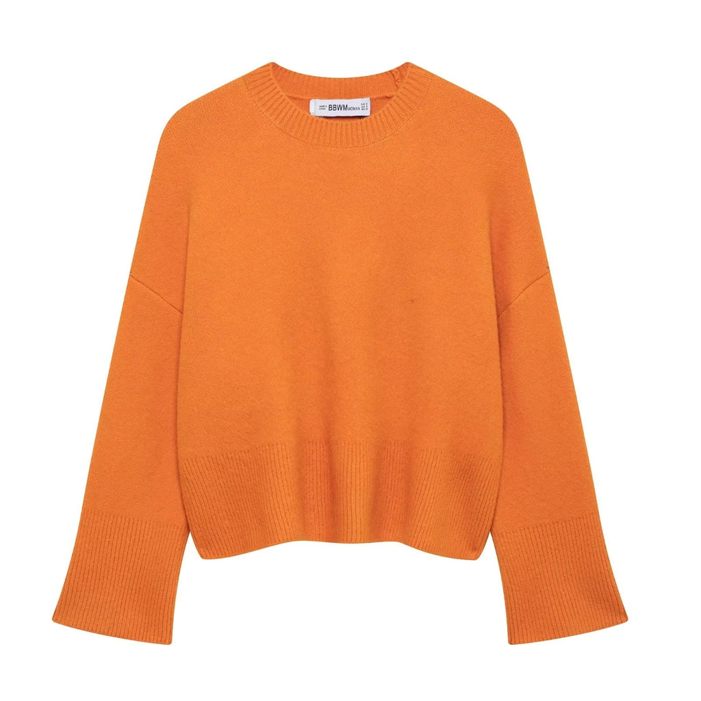 European and American women's long sleeved round neck knitted sweater mini skirt set
