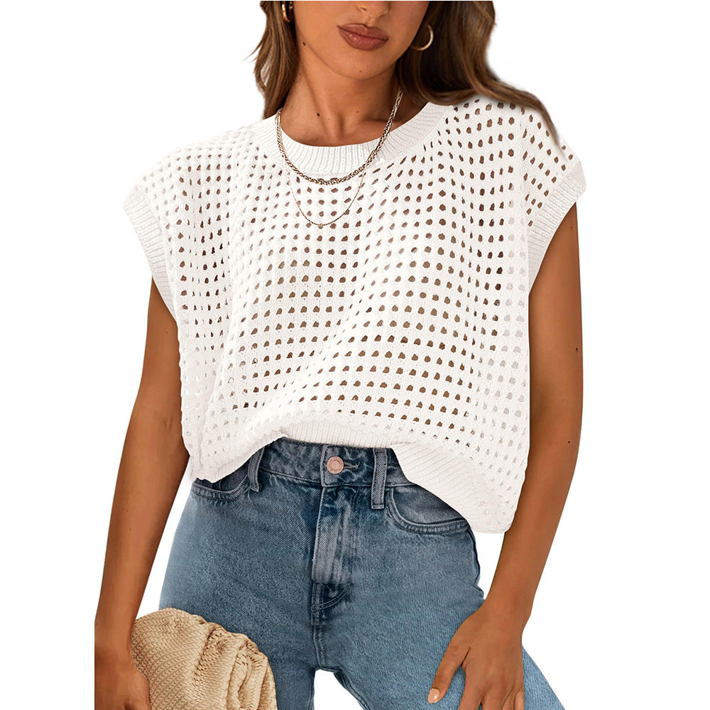 European and American women's round neck hollow top V.I.P Digital Presence