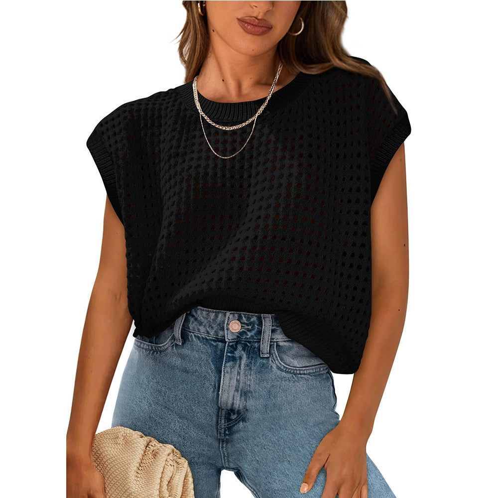 European and American women's round neck hollow top V.I.P Digital Presence