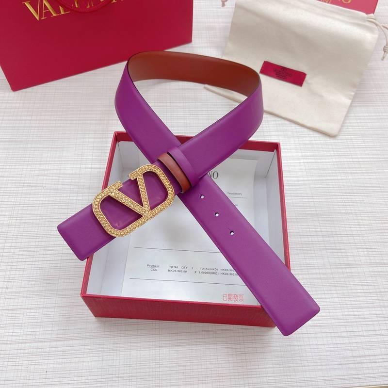 Valentino V logo Hammered Buckle Reversible Wide Signature Belt 'Purple/Brown' Banlieue91