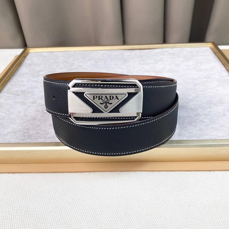 Prada Leather Belt Brushed Silver Buckle 'Black' Banlieue91