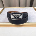 Prada Leather Belt Brushed Silver Buckle 'Black' Banlieue91