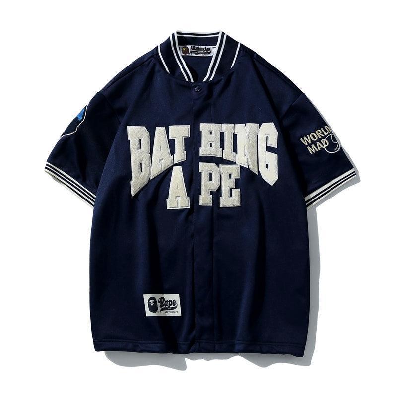 BATHNIG APE Men's BASEBALL JERSEY SHIRT Navy / Ivory / White Banlieue91