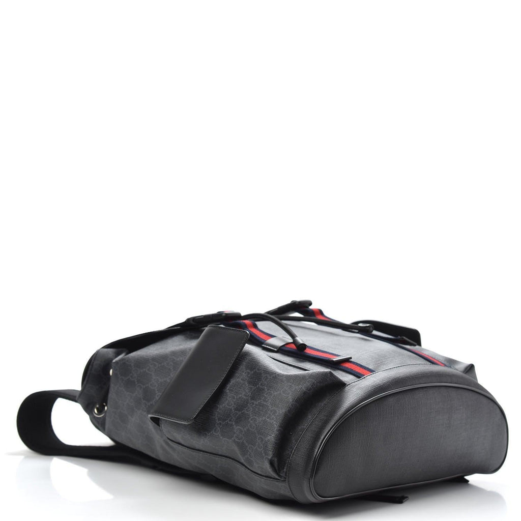 Gucci Soft GG Supreme Monogram Appia Calfskin Web Double Buckle Backpack Black Banlieue91