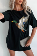 Black Western Mallard Duck Print Oversized Tunic Tee