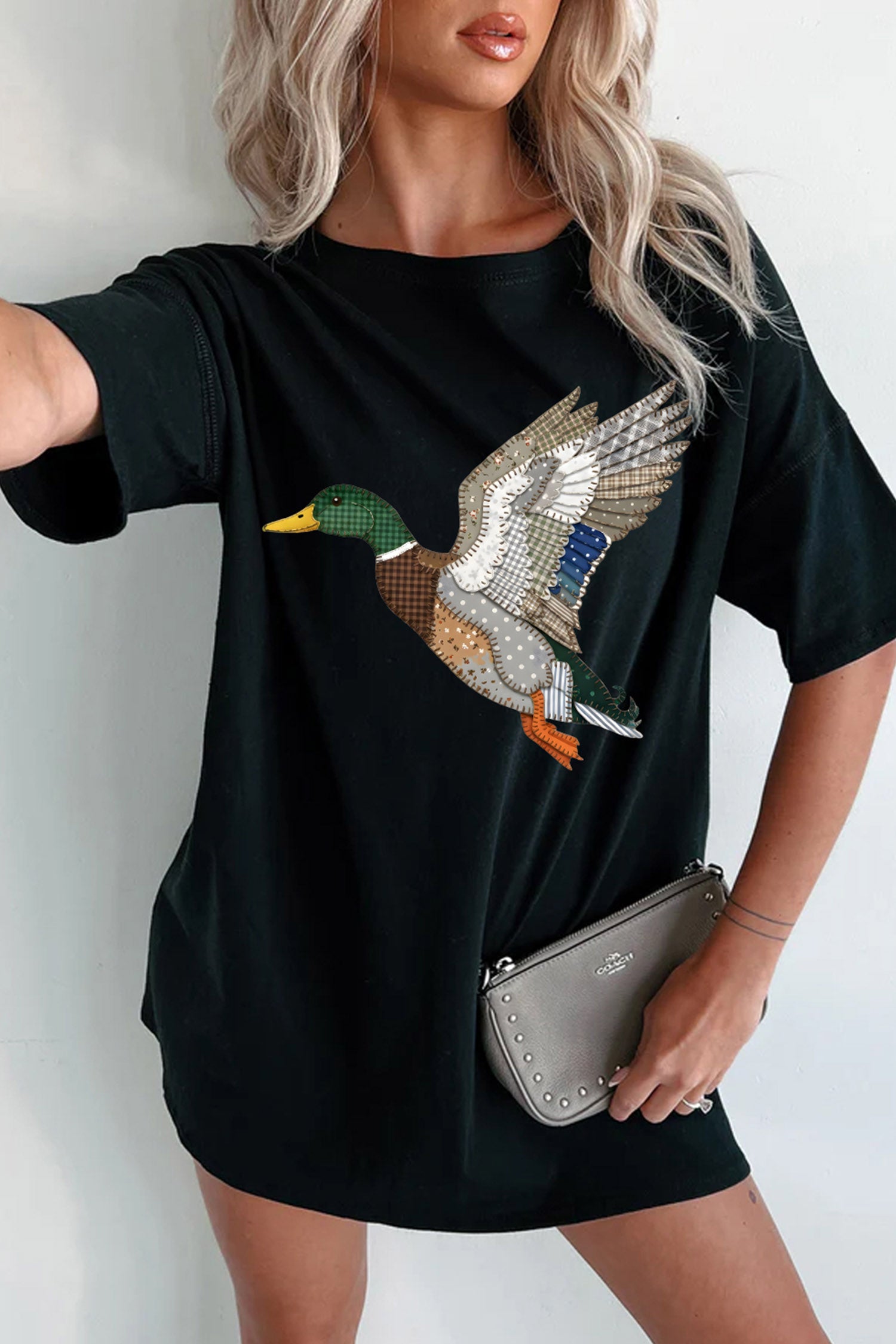 Black Western Mallard Duck Print Oversized Tunic Tee