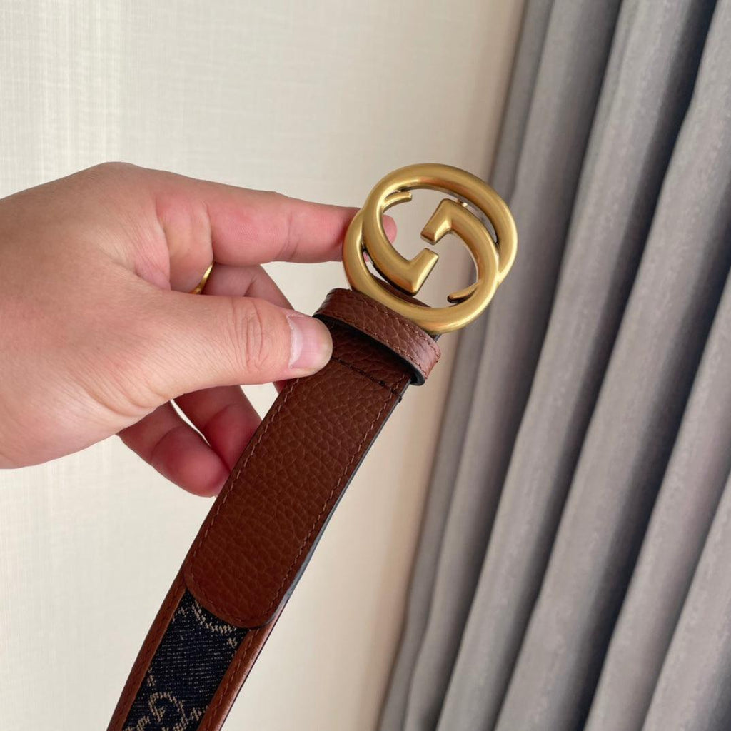 GUCCI Embellished coated-canvas and leather belt 'Brown/Blue' Banlieue91