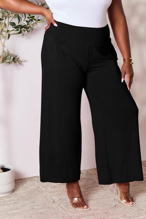 Basic Bae Full Size Smocked Wide Waistband Wide Leg Women Pants