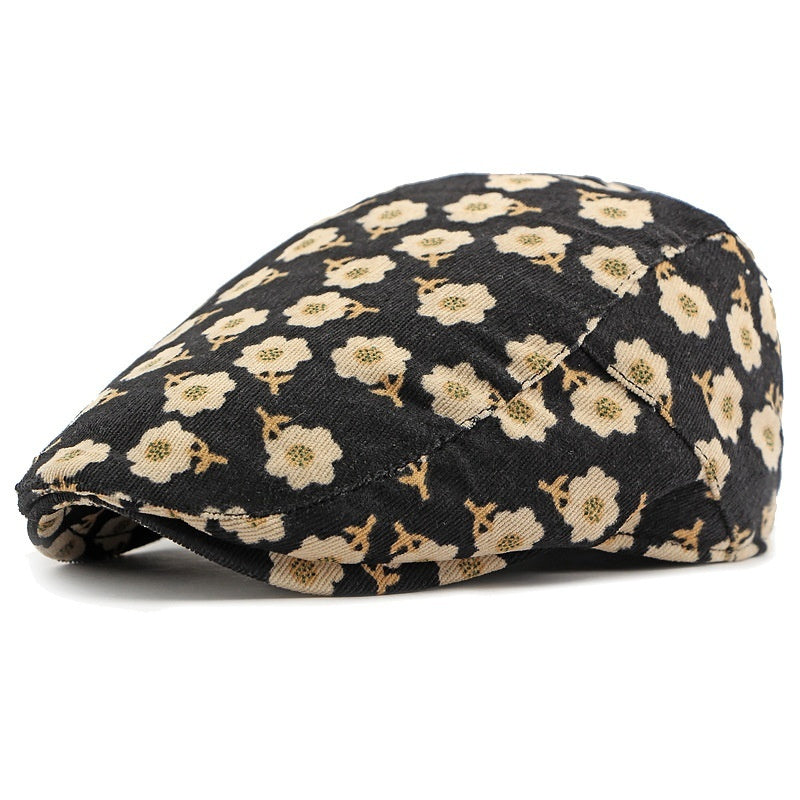 Personalized Ethnic Style Floral Beret Women's British Retro Corduroy FLIPSTYLEZLLC